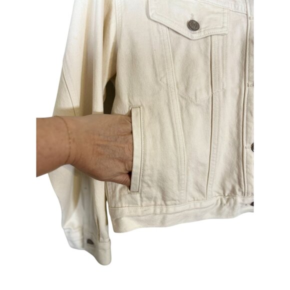 Gap Denim Jacket L White Western Boho Hippie Neutral Minimalist Classic Chic 80s - Picture 7 of 11